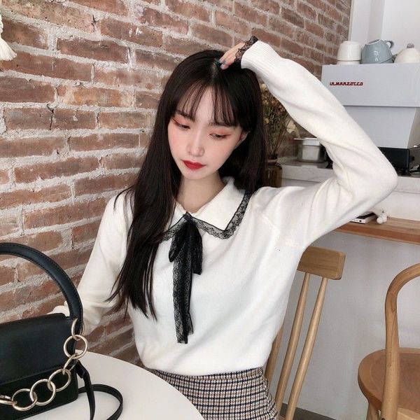 

women's sweaters woman sweaters pull hiver autumn and winter doll knitted collar female sweater femme chandails 6iqr, White;black