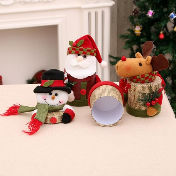 

christmas cartoon storage candy tin box jar snowman tea organizer linen gift wrap