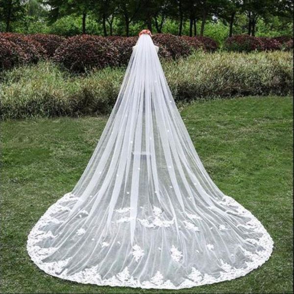 

bridal veils 3m long ivory white accessories lace edge cathedral length wedding veil with comb, Black