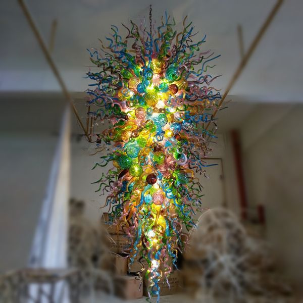 Bunte moderne Kristall-Kunst-Dekor-Ketten-Hängelampe, große mundgeblasene Murano-Glas-Kronleuchter-Leuchte, groß, 152,4 cm, Hersteller direkt im Laden