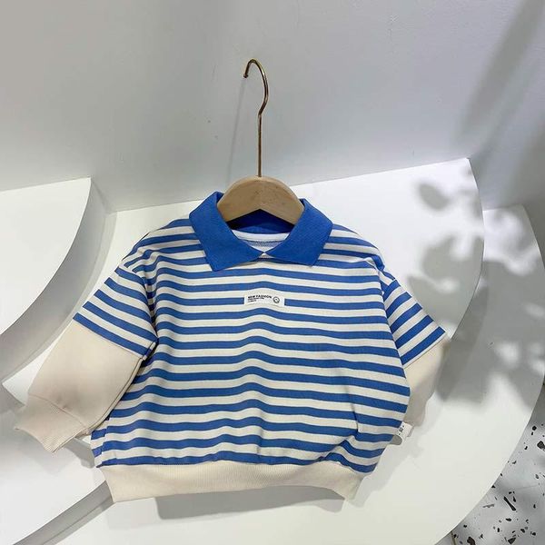 

hoodies & sweatshirts girls boys korean style casual clothes fashion kids boy striped autumn patchwork children's t-shirt clothing, Black