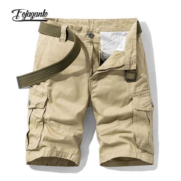 

men's shorts fojaganto solid color cargo summer no belt mid-waist five-point pants multi-pocket loose casual for men, White;black