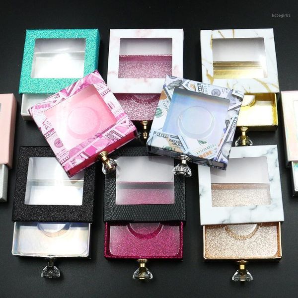

glitter crystal handle empty false eyelashes packaging box with transparent tray square lash 3d mink lashes makeup case1