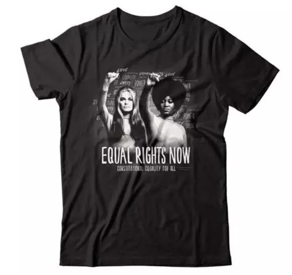 

r2 gloria steinem and dorothy pitman equal rights now black t-shirt, White;black
