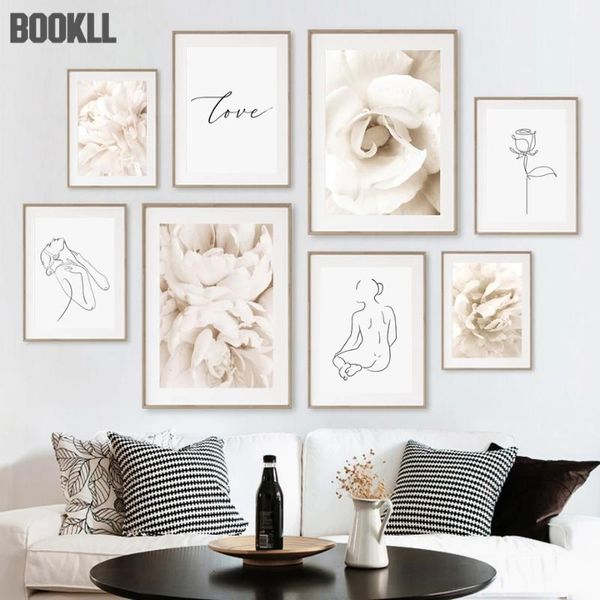 

paintings peony rose abstract line flower wall art canvas painting posters and prints living room decoration simplicity nordic style decor