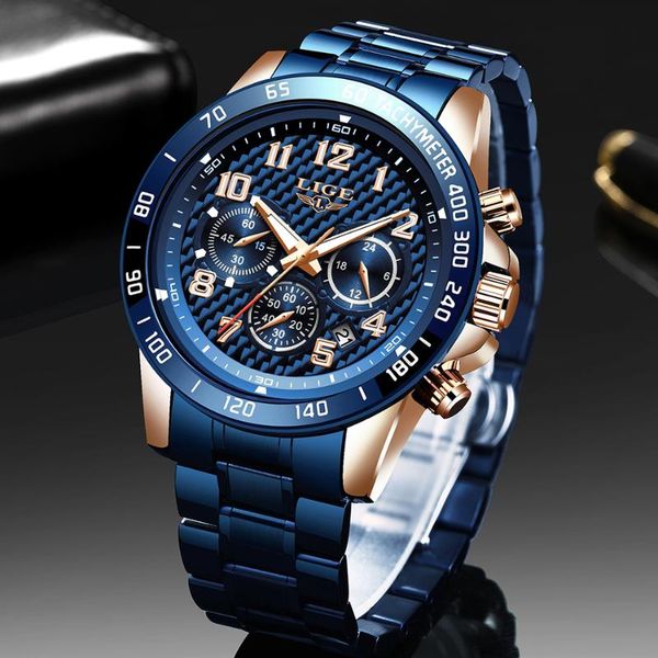 

wristwatches lige 2021 watches mens waterproof analogue clock stainless steel luminous watch men sport relogio masculino with+box, Slivery;brown