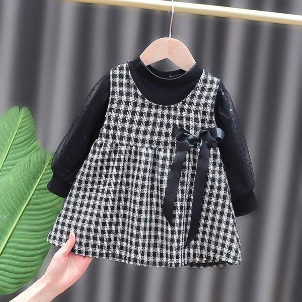 

girl's dresses infant baby girls dress spring korean girl vest skirt suit children plaid princess autumn long sleeve, Red;yellow