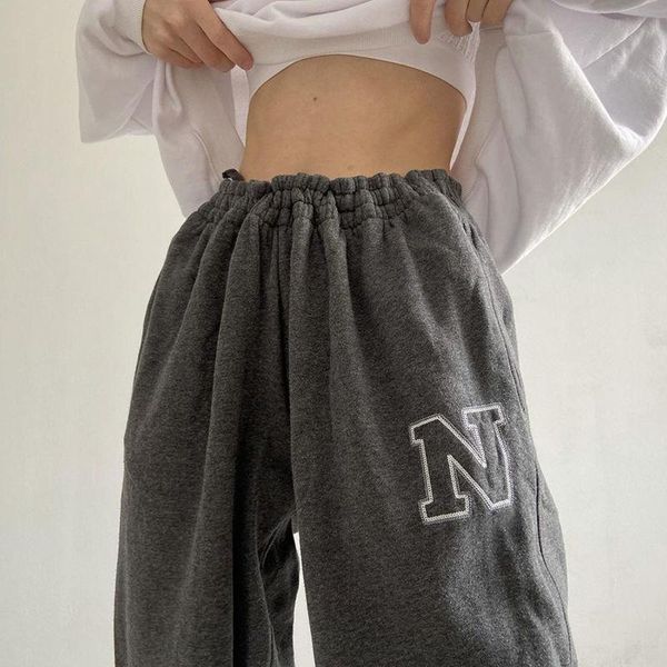 

women's pants & capris biggorange gray jogging sweatpants women korean oversize vintage joggers sports baggy trousers letter harajuku, Black;white