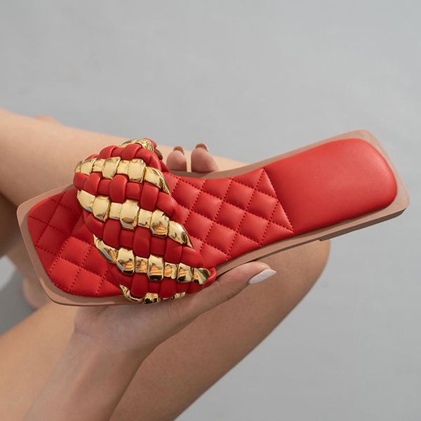 

slippers 2021 summer women slip on slides square toe casual shoes woman bling ladies fashion sandals, Black