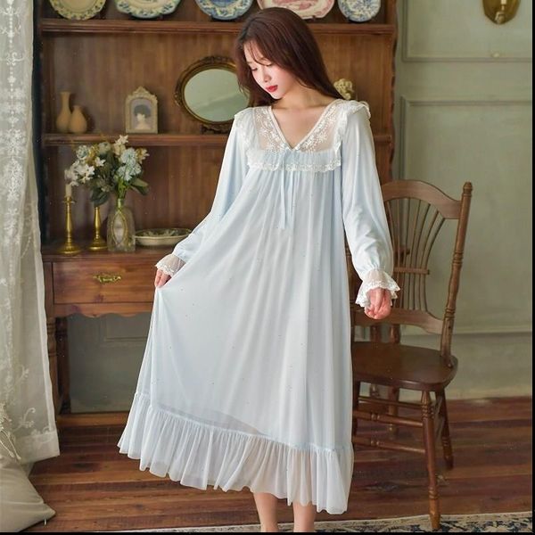 

soft modal lace long nightgowns women sleepwear vintage white princess sleeve solid color nighty spring autumn, Black;red