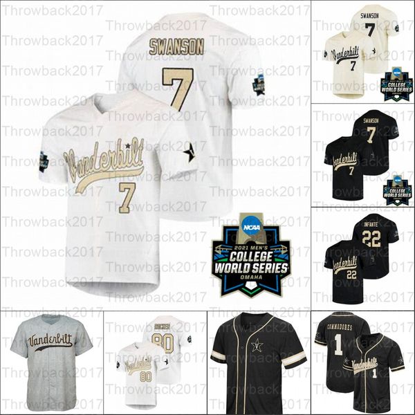 

2021 ncaa vanderbilt college baseball jerseys commodores jack leiter jj bleday cooper davis austin martin dansby swanson tim corbin cj rodri, Black
