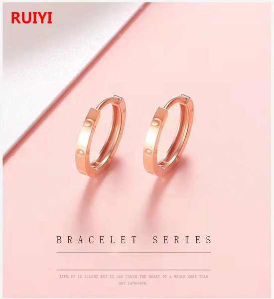 

hoop & huggie ruiyi genuine 18-karat gold earrings au750 rose for women fashion light luxury buckle 2021 go, Golden;silver
