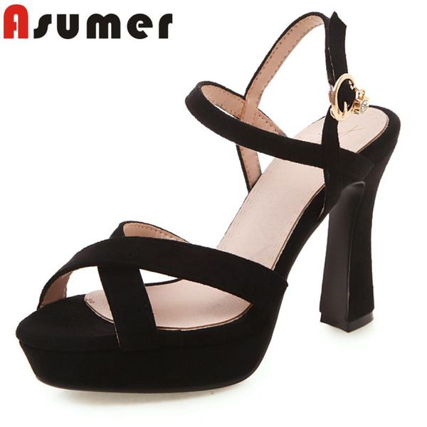 

dress shoes asumer 2021 arrivle women's sandals thicke heels round toe platform buckle elegant comfortable summer women size32-43, Black