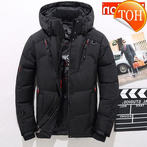 

icelion men's duck down warm jacket hooded thick puffer coat male casual overcoat thermal winter parka, Black