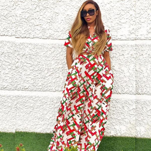 

two piece set africa clothes african dashiki fashion flowers suit trousers super elastic pants party for women outfits ethnic clothing, Red