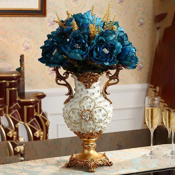 

vases european style luxury diamond table resin vase figurines home furnishing decoration craft artificial flower arrangement ornament