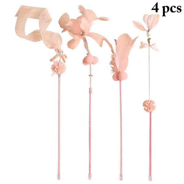 

cat toys 4pcs teaser wand interactive toy fake feather kitten catcher scratching pet training