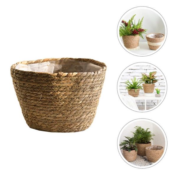 

1pc straw weaving plant holder woven flower pot container storage baskets