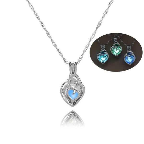 

pendant necklaces fashion 3 colors heart shape glowing in the dark necklace jewelry for women hollow luminous christmas gifts, Silver