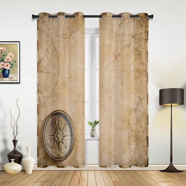 

compass map retro style curtains for bedroom kids room living window curtain luxury kitchen & drapes
