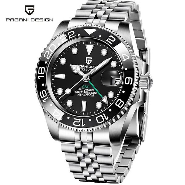 

wristwatches paganidesign men stainless steel watch sapphire crystal ceramic relogio automatico mecanico watches luxury mechanical wristwatc, Slivery;brown