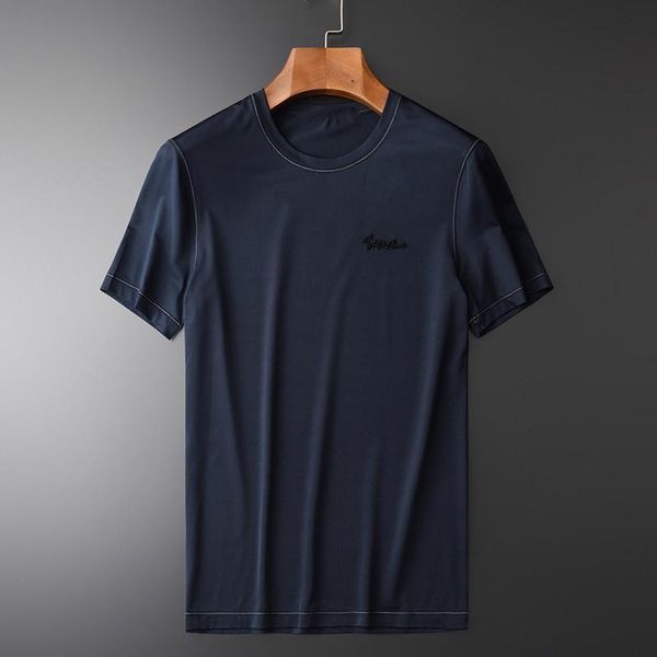 

men's t-shirts summer men luxury delicate silky short sleeve man plus size 4xl solid color round collar mens, White;black