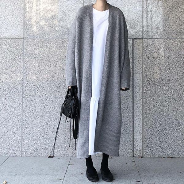 

women's trench coats johnature casual knitting sweater long women 2021 winter warm korean loose cardigan solid color female, Tan;black