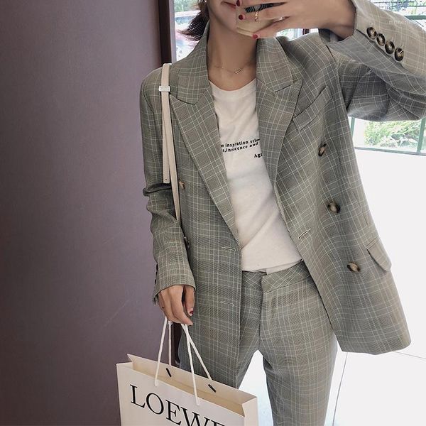 

women's suits & blazers retro casual plaid ladies blazer gray loose stylish simple suit jacket paillette korean clothing spring mm60nxz, White;black