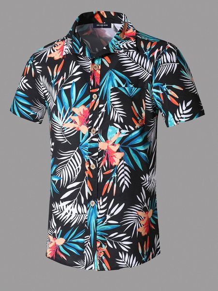 

men tropical print patch pocket shirt s1xw#, White;black