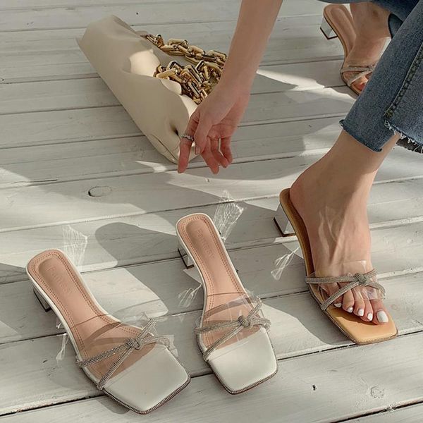 

slippers fashion summer flip flop square toe women 2021 high heels ladies female outside slides sandals shoes, Black