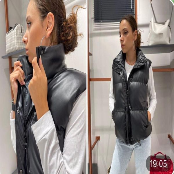 

women's vests fashion black stand collar zipper pu leather coats women elegant autumn winter short female ladies turkey brands, Black;white