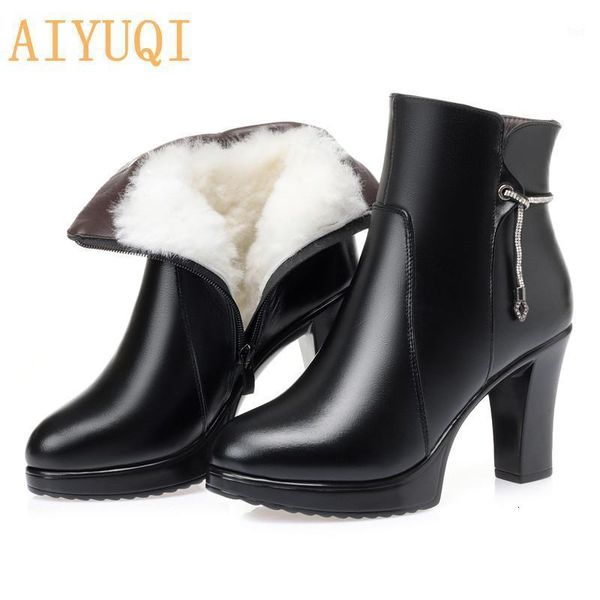 

boots aiyuqi women high heels fashion genuine leather winter wool lining ankle ladies1 a6da, Black
