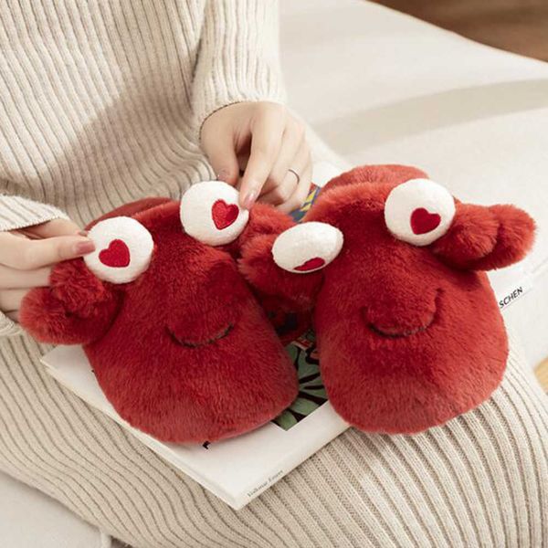 

winter female warm indoor slippers ladies fashion cute cartoons shoe's soft short furry plush home floor slipper qq864 210625, Black