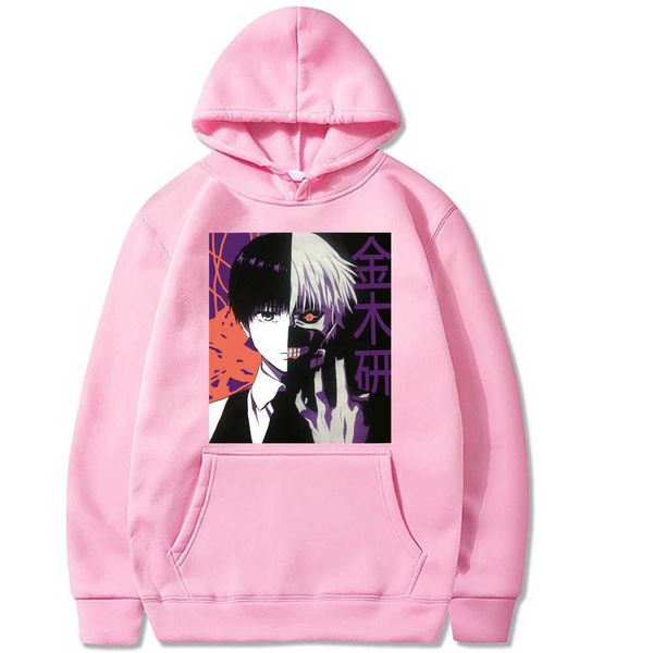 Anime Tokyo Ghoul Kaneki Split Face Impressão Hoodies Nova Suéta autêntica Anime Homens Manga Longa Hip Hop Tees Tops Homens Hoodies Y0804