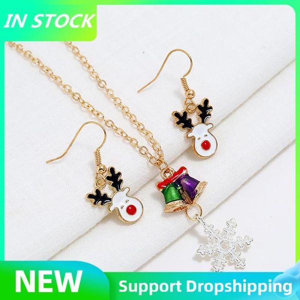 

earrings & necklace christmas elk snowflake jewelry set, Silver