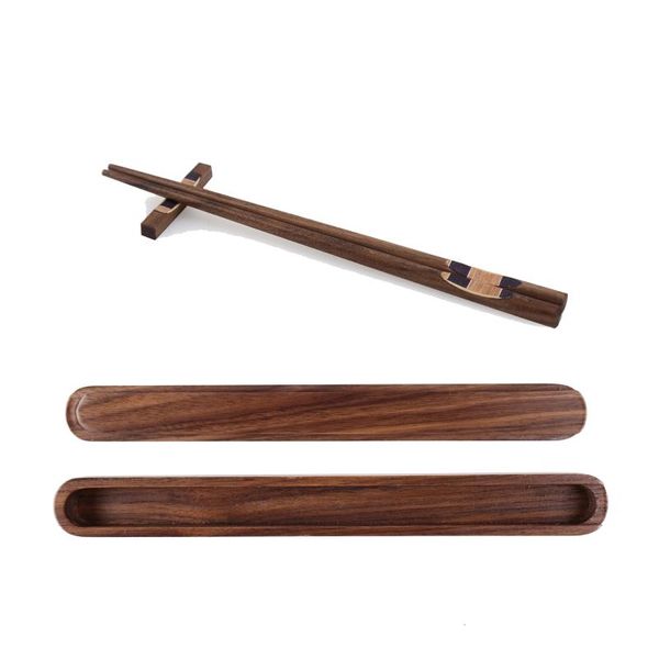 

chopsticks natural life japanese style black walnut wooden non-slip with box korean elegant gift set chop sticks 6pcs/set