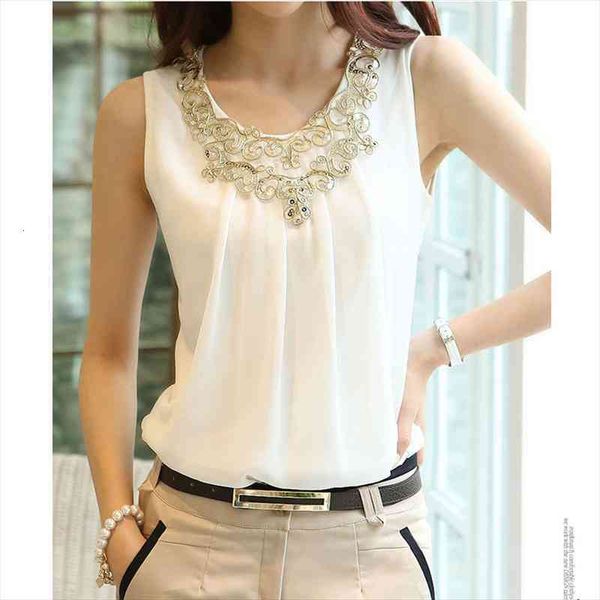 

blusas mujer de moda womens shirt femme summer chiffon white sleeveless women blouses femininas plus size 4xl