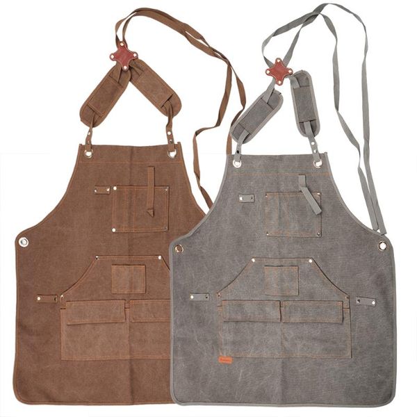 

for woodworking painting craft cafe adjustable cross-back straps canvas apron with tool pockets heavy duty durable aprons