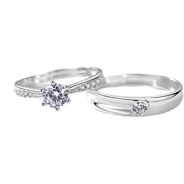 

wedding rings stylish opening couple ring diamond pair men and women six claw 80 points round, Slivery;golden