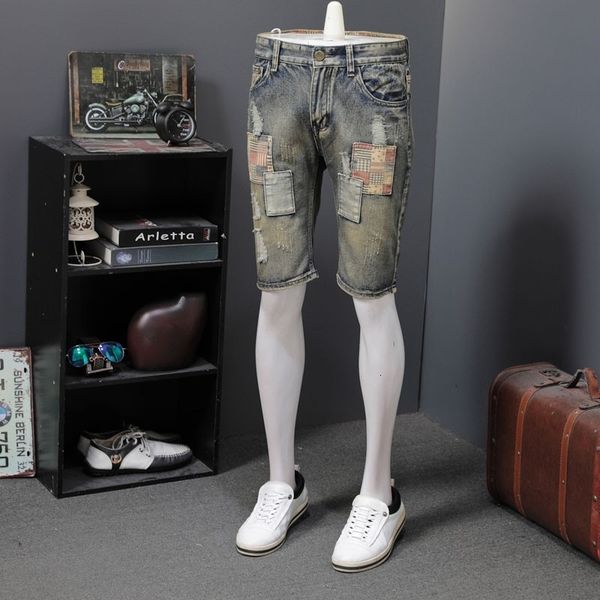 

men's jeans vintage torn hole men in straight line casual harajuka shorts loose knee fit more size 28-40 streetwear 's s8vs, Blue