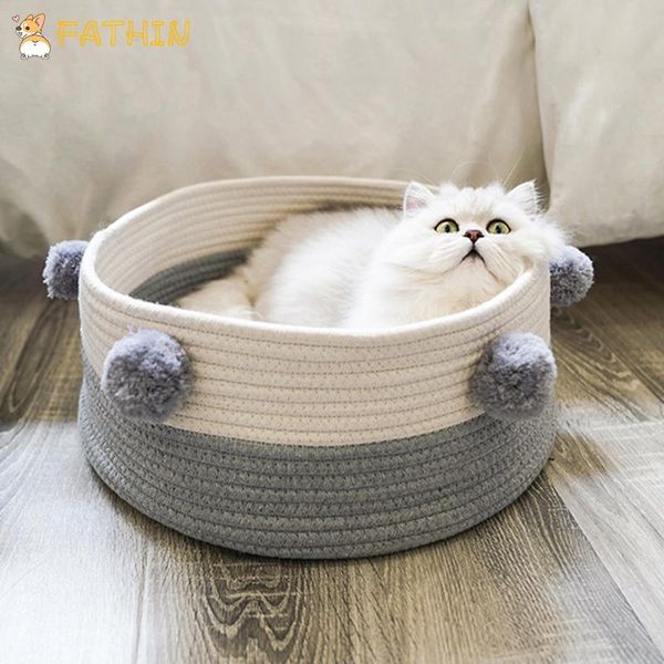 

summer cotton cat small dog bed with pompom nordic style pet house 6 colors kennels & pens