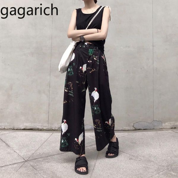 

women's pants & capris gagarich vintage animal print wide leg summer loose thin chiffon ankle length femme chic japan style trousers, Black;white