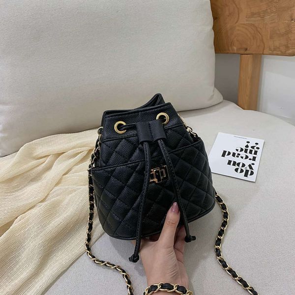 

lingge bag korean chain bucket ins fashionable embroidered cross shoulder women's