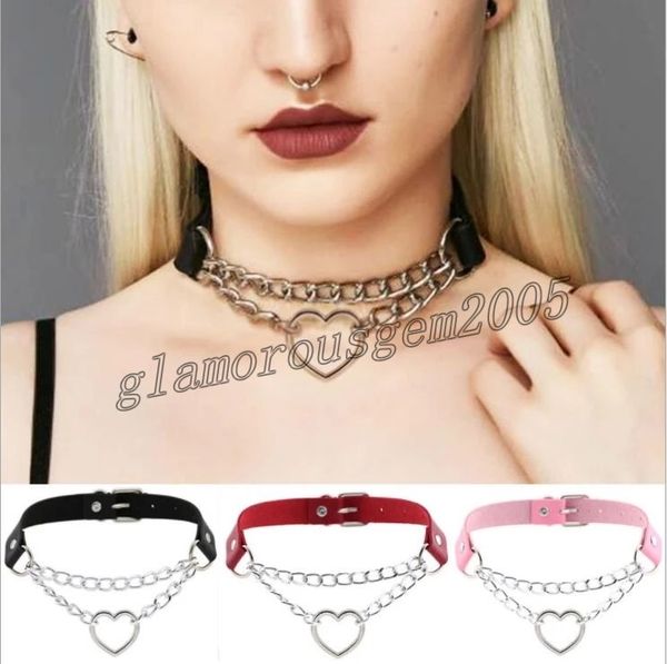 

trendy gothic heart chain choker collar harajuku punk choker women girls black leather chocker kawaii jewelry gifts, Golden;silver