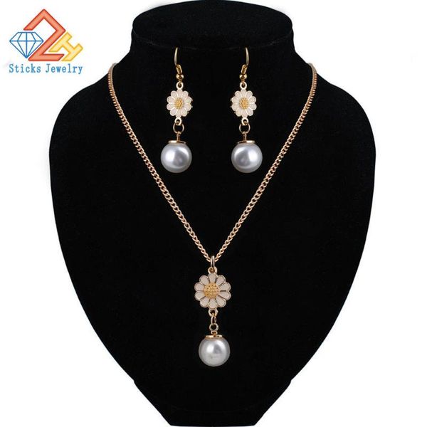 

pendant necklaces charm gold rose simulated pearl necklace set, Silver