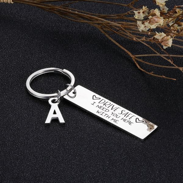 

10Pieces/Lot Drive Safe Handsome I Love You Couples Keychain Engraved Car Key Chains Lettering A-Z Keyrings Husband Boyfriend Birthday Gift