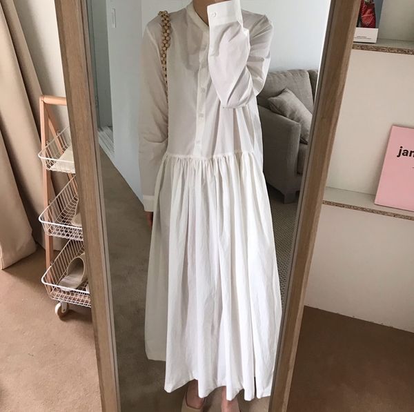 

dresses shirts women full sleeve spring es button simple loose causal mid-calf vestidos mujer white korean style clothing, Black;gray