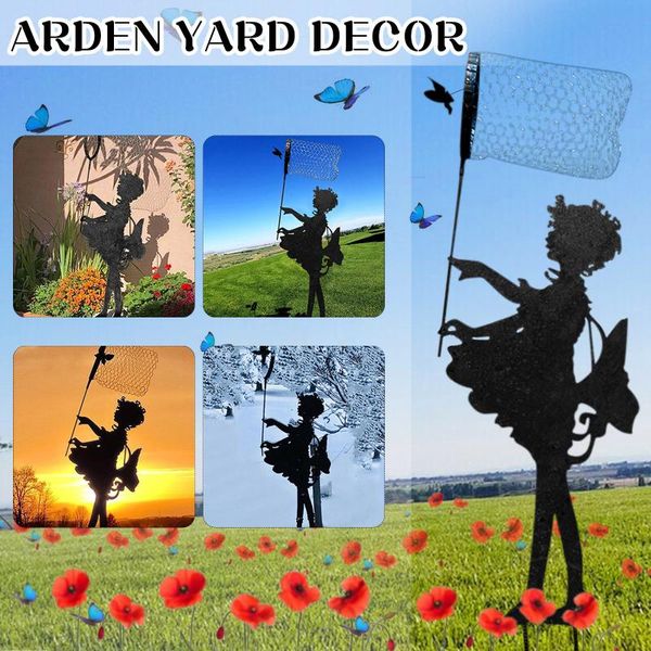 

butterfly girl vintage metal garden statues courtyard silhouette sculpture memorial-sculp outdoor decor decorations