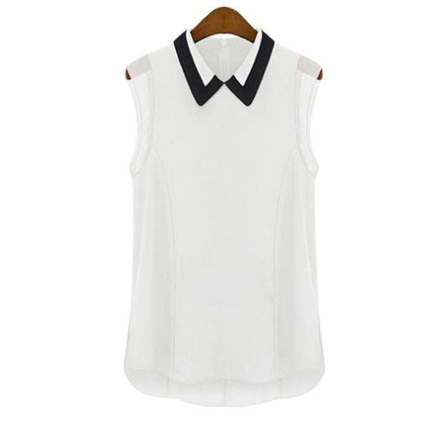 

women's blouses & shirts 2021 summer chiffon shirt fashion all-match european and american solid color loose lapel sleeveless vest clot, White