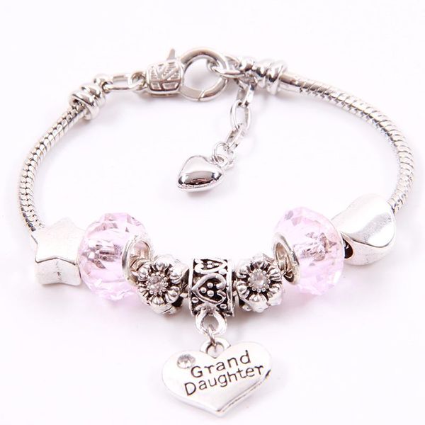 

link, chain ncrhgl heart charm granddaughter bracelets silver plated pink crystal beads bracelet for girls children birthday jewelry gift, Black